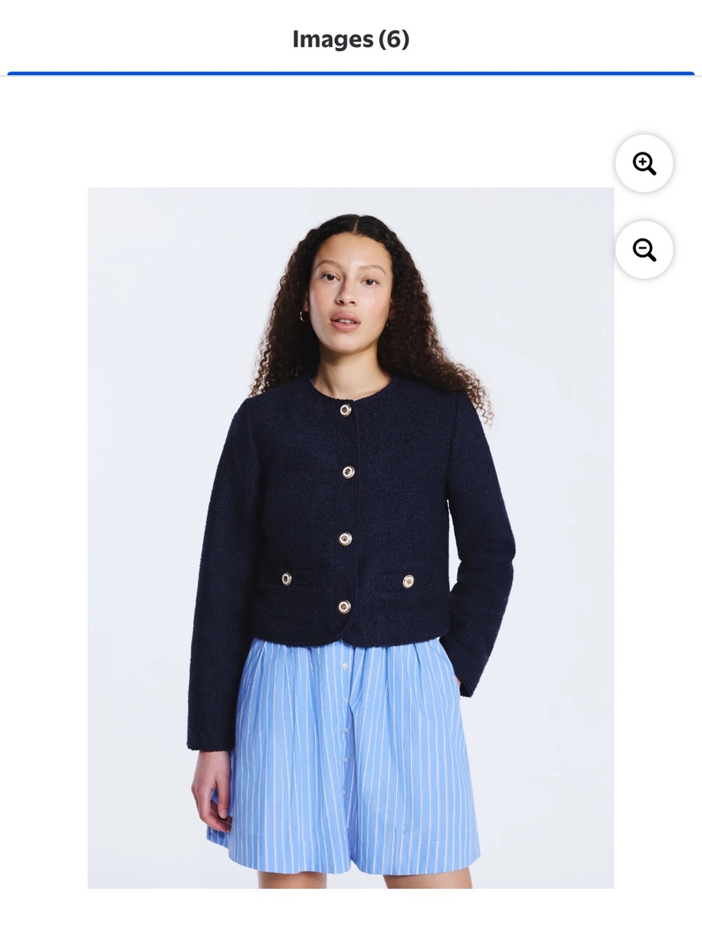 Cropped Navy Bouclé Button Jacket - Women's